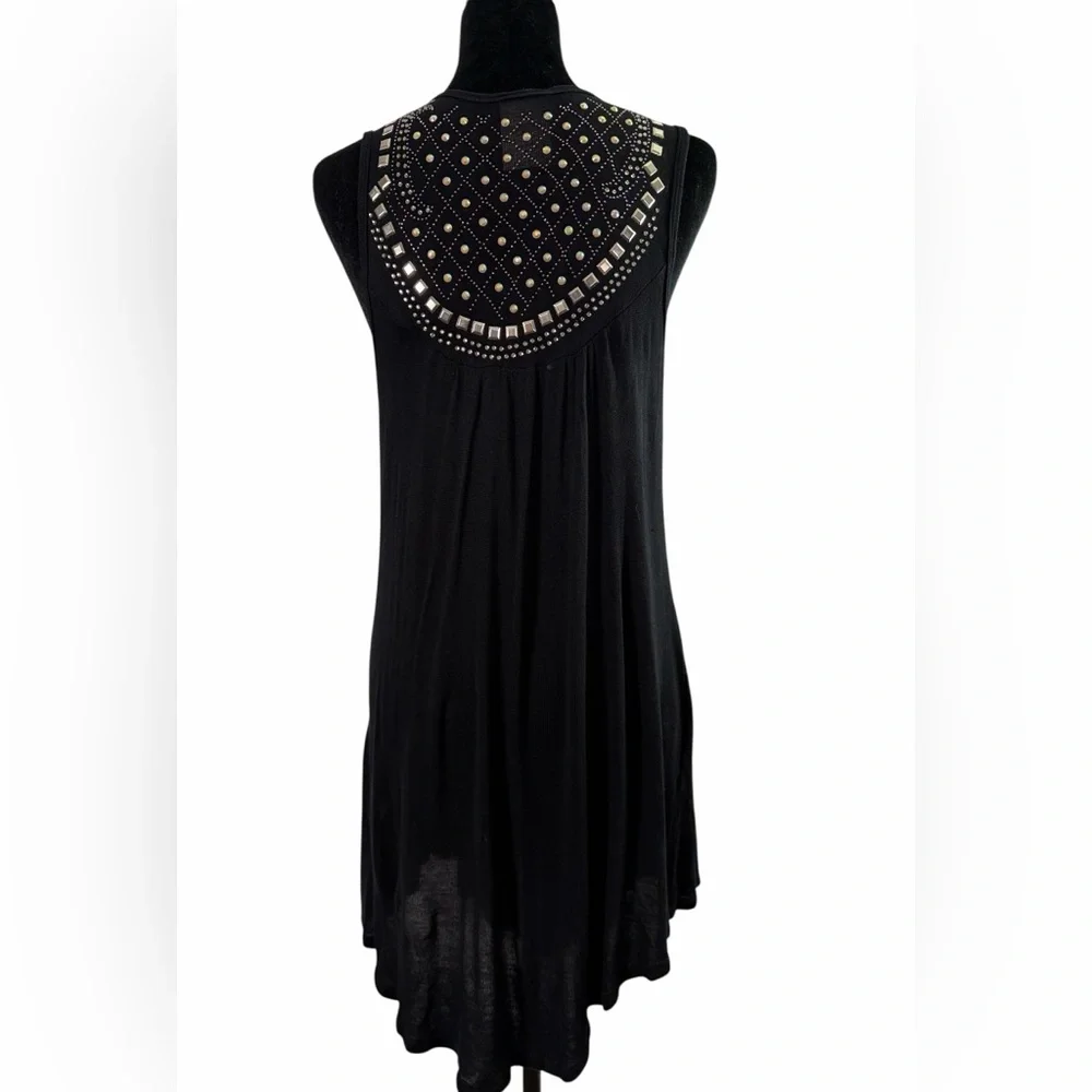 Vocal Black Long Vest with Rhinestone & Metal Studded Design, Size Large - Picture 5 of 9